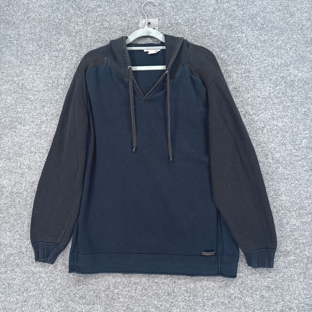 Carbon 2 Cobalt Hoodie Mens XL Blue Mixed Media Waffle Knit Pullover Sweatshirt